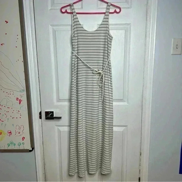 H&M Mama Calf Length Cotton Maternity Dress White & Mint Green  Striped Sz Small - Picture 1 of 16